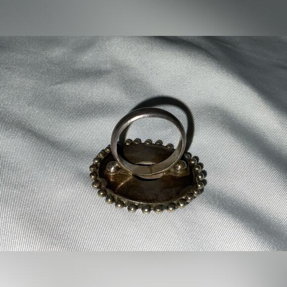 VTG ITALIAN MURANO GLASS CIRCLE STARBURST STATEMENT SILVER TONE RING SZ 8 - Picture 6 of 10